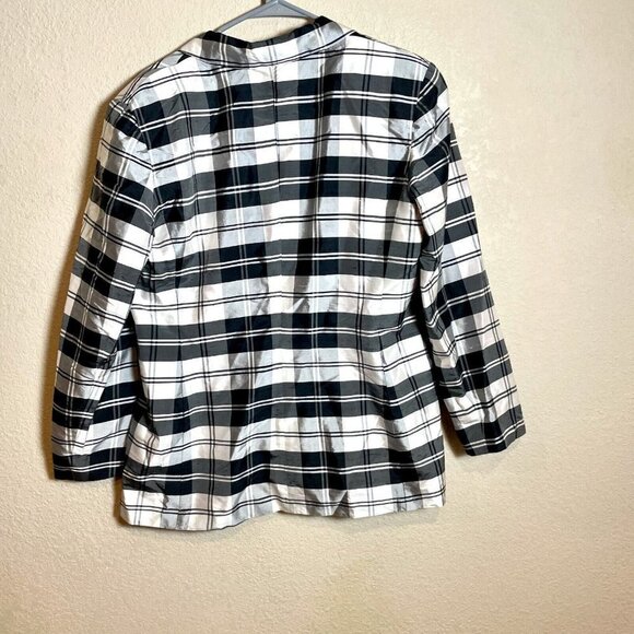 Harris Wallace Silk Blazer Jacket Women Size 12 Black Plaid Long Sleeve Collared - Picture 4 of 7